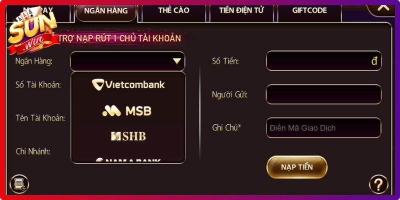 Nạp tiền Sunwin chuyển khoản