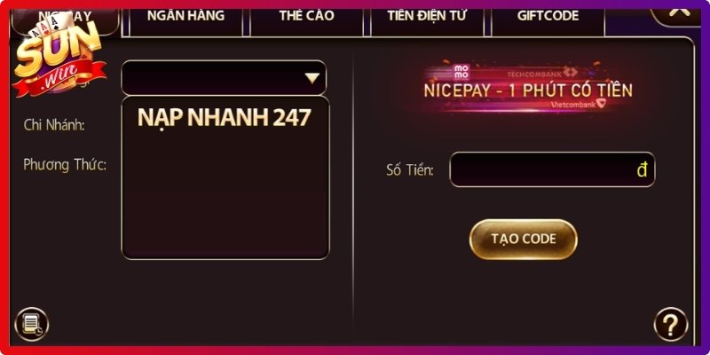 Điều kiện khi nạp tiền Sunwin