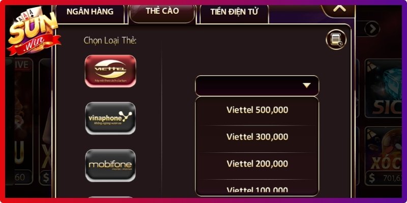 Lựa chọn phương thức nhận tiền